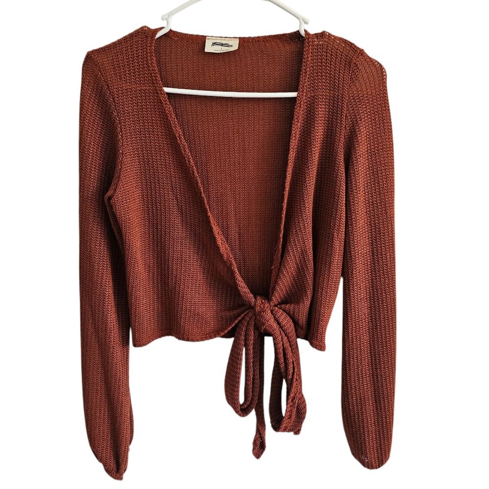 Free Kisses Burnt Orange Boho Front Tie Cardigan